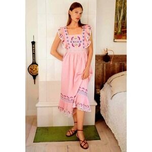Celia B Midi Dress size L‎ Wild Rose tiered ruffle criss cross back resort